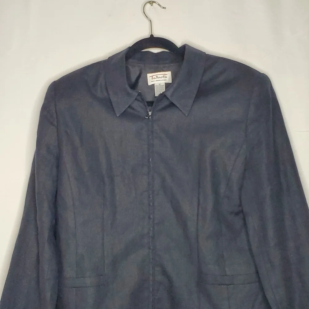 Talbots Irish Linen Black Jacket Size 16 Zip Up Long Sleeve Lined  Blazer Office